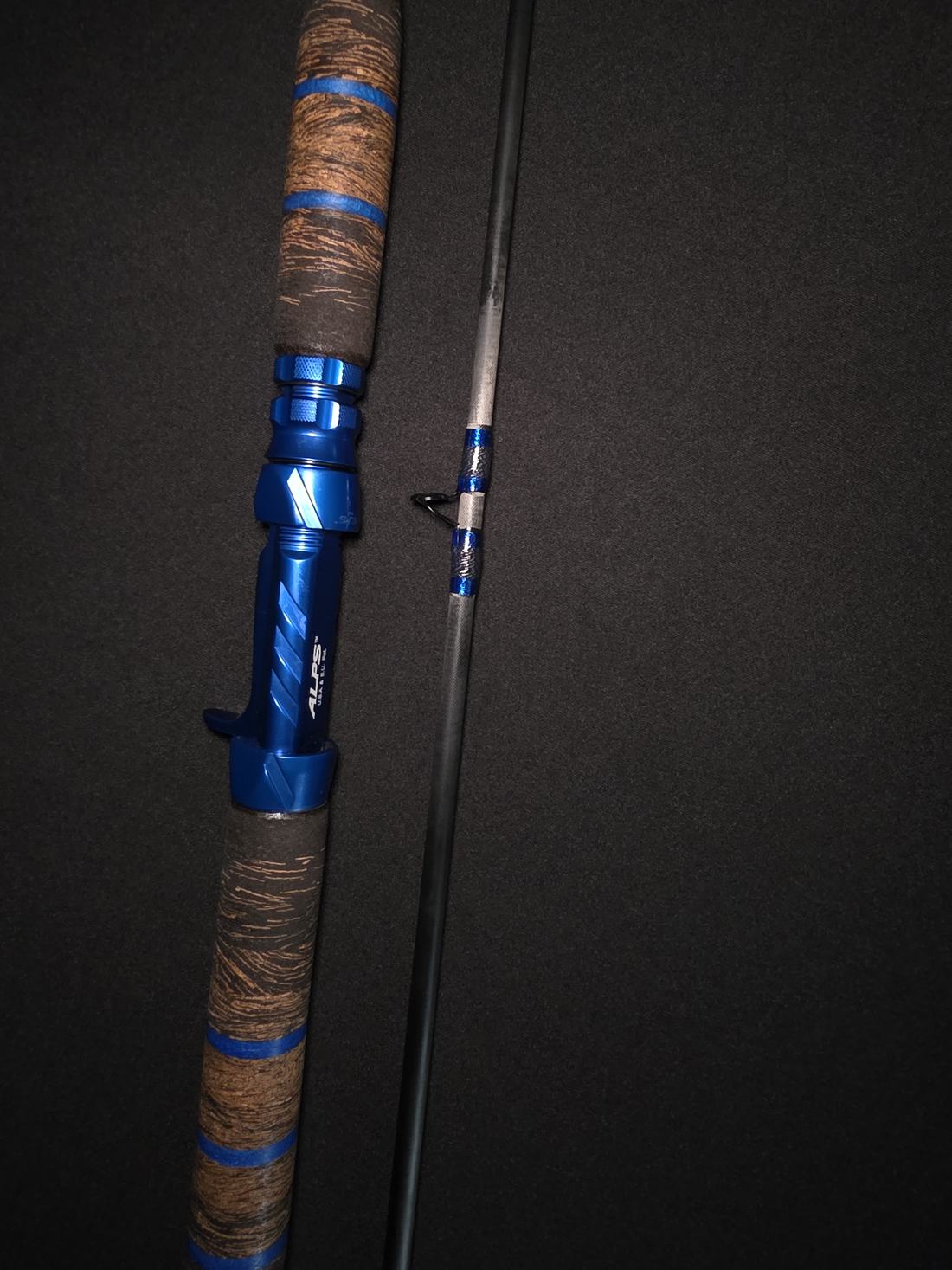 Blue metal casting seat, natural grip, and matching guide wrap